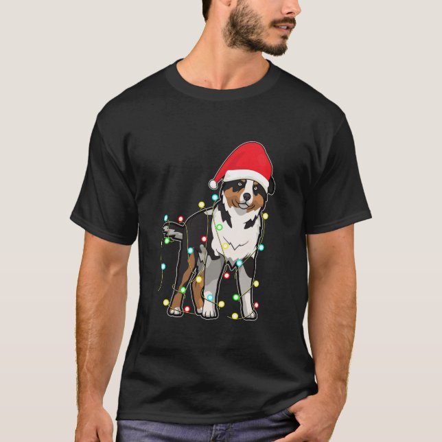 Christmas Lights Australian Shepherd Dog Lover Xma T-Shirt (Vorderseite)