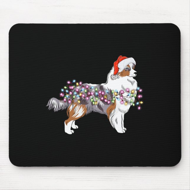 Christmas Lights Australian Shepherd Dog Niedlich Mousepad (Vorne)