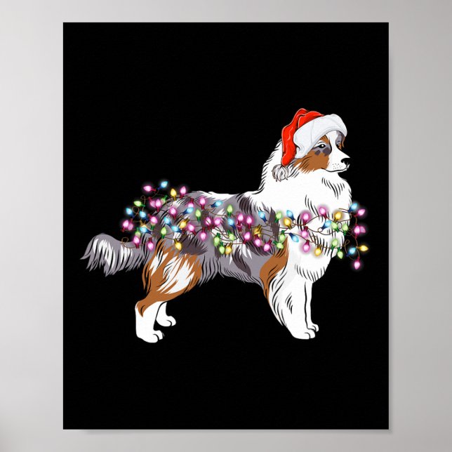 Christmas Lights Australian Shepherd Dog Niedlich Poster (Vorne)