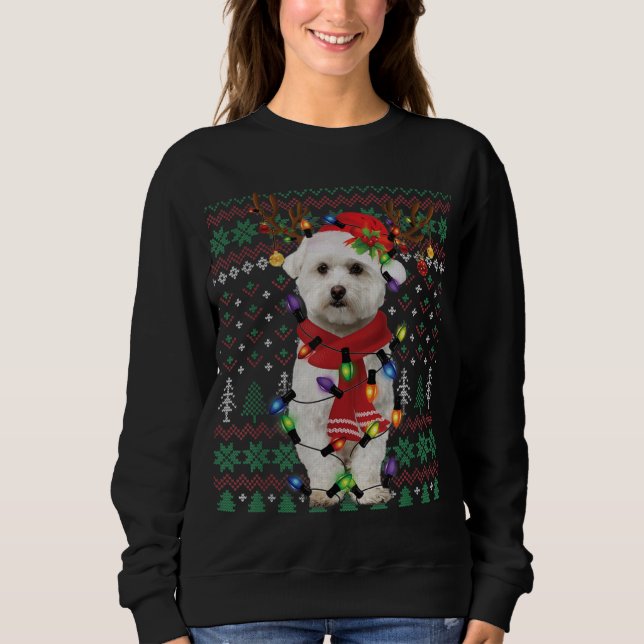 Christmas Lights Bichon Frise Reindeer Santa Ugly  Sweatshirt (Vorderseite)
