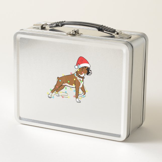 Christmas Lights Boxer Dog Lover Funny Geschenk Metall Brotdose (Vorderseite)