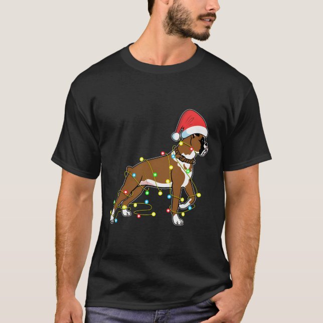 Christmas Lights Boxer Dog Lover Funny Geschenk T-Shirt (Vorderseite)