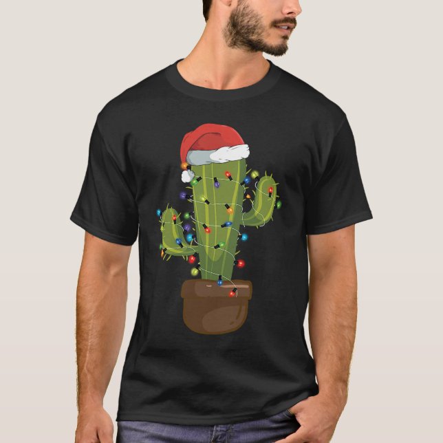 Christmas Lights Cactus Santa Hat  Xmas Cactus T-Shirt (Vorderseite)