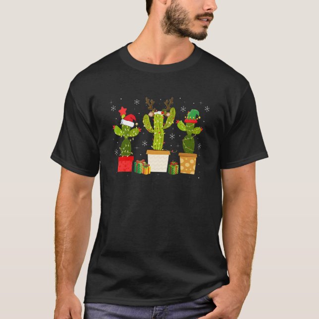Christmas Lights Cactus   Xmas Pajama Holiday T-Shirt (Vorderseite)