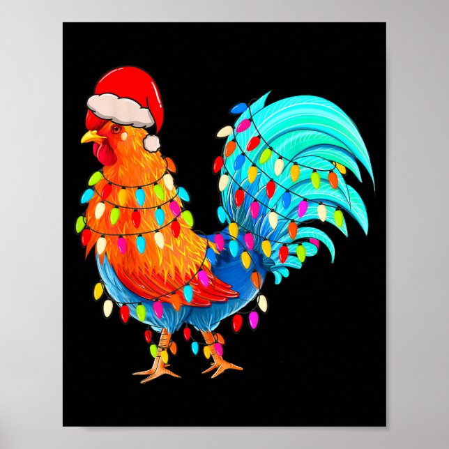 Christmas Lights Chicken Wearing Xmas Hat Chicken  Poster (Vorne)