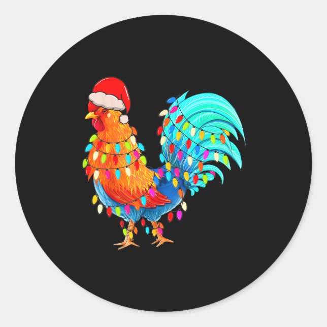 Christmas Lights Chicken Wearing Xmas Hat Chicken  Runder Aufkleber (Vorderseite)