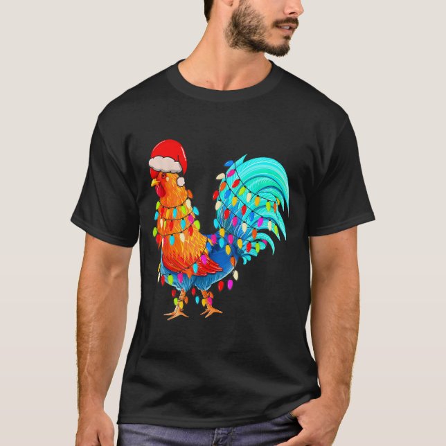 Christmas Lights Chicken Wearing Xmas Hat Chicken  T-Shirt (Vorderseite)
