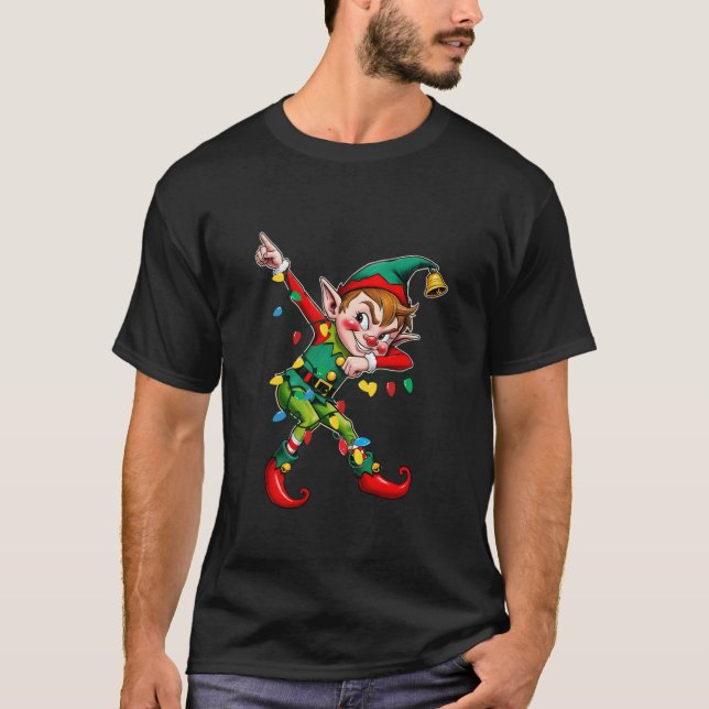 Christmas Lights Dabbing Elf Squad Boys Girl Men X T-Shirt (Vorderseite)