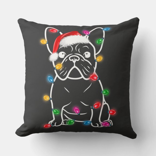Christmas Lights Dog - French Bulldog T - Shirt Kissen (Vorderseite)