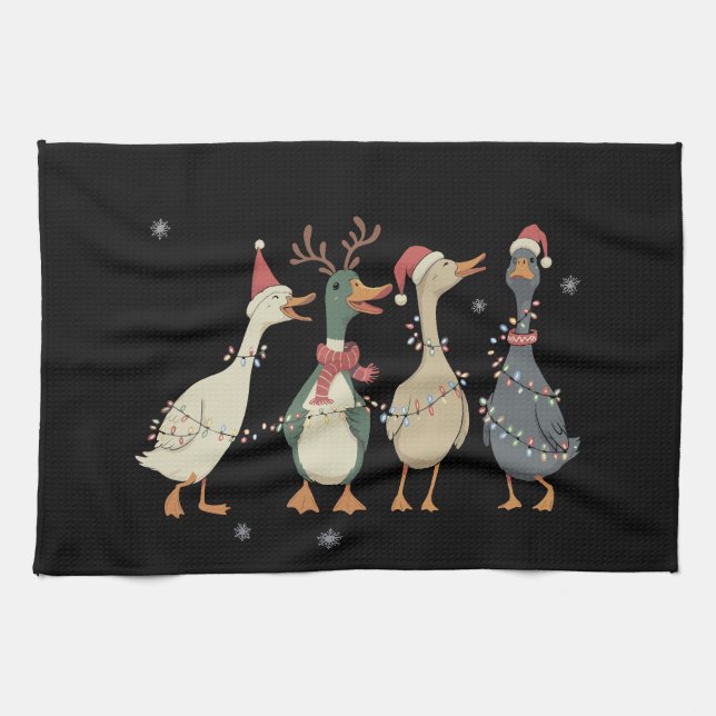 Christmas Lights Ducks Funny Animals Farm Lover  Geschirrtuch (Horizontal)