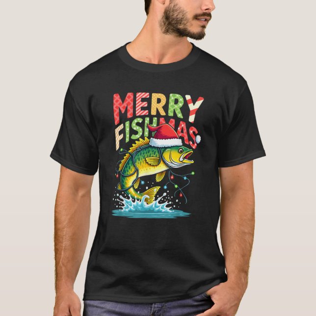 Christmas Lights Fisherman Fishing Merry Fishmas  T-Shirt (Vorderseite)