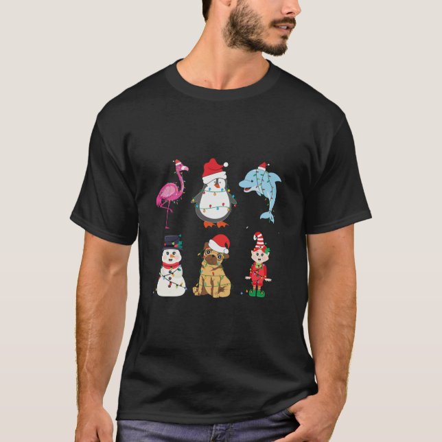 Christmas Lights Flamingo Snowman Delphin Dog Elf  T-Shirt (Vorderseite)