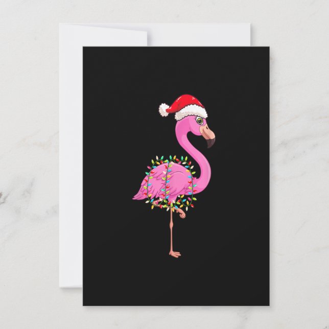 Christmas Lights Flamingo Wearing Xmas Hat - Flami Einladung (Vorderseite)