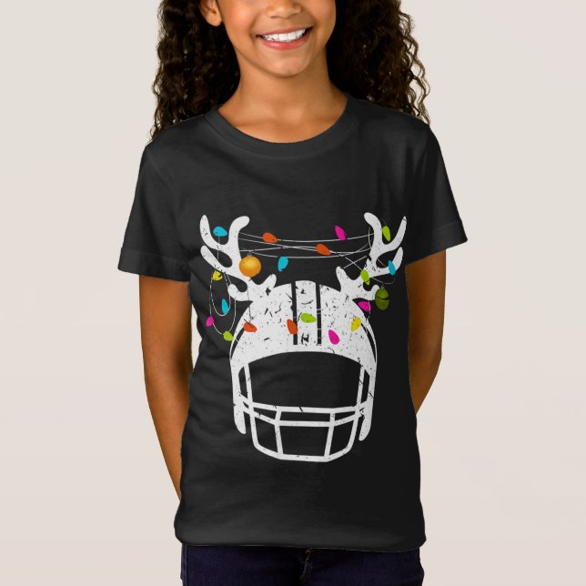 Christmas Lights Football Helmet Funny Xmas T-Shirt (Vorderseite)