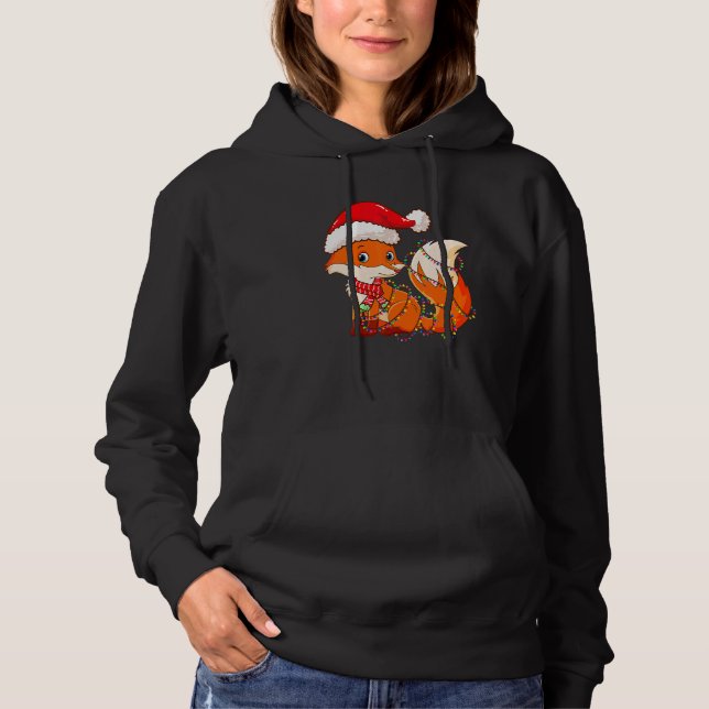 Christmas Lights Fox Wearing Xmas Hat Cute  Fox Hoodie (Vorderseite)