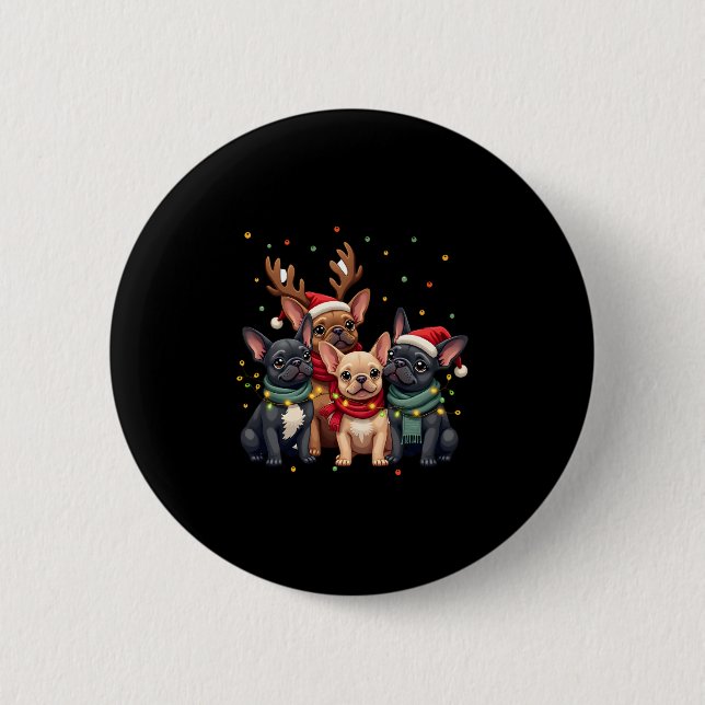 Christmas Lights French Bulldogs Xmas Frenchie Dog Button (Vorderseite)