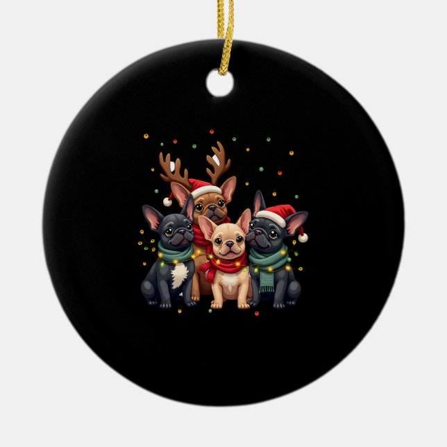 Christmas Lights French Bulldogs Xmas Frenchie Dog Keramik Ornament (Vorne)