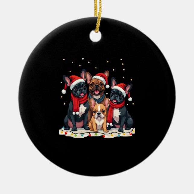 Christmas Lights French Bulldogs Xmas Frenchie Dog Keramik Ornament (Vorne)