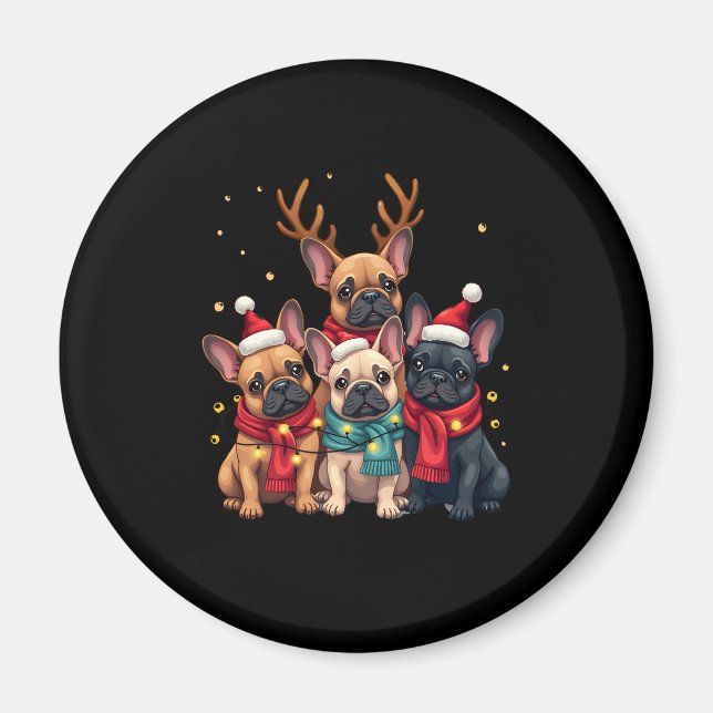 Christmas Lights French Bulldogs Xmas Frenchie Dog Magnet (Vorne)