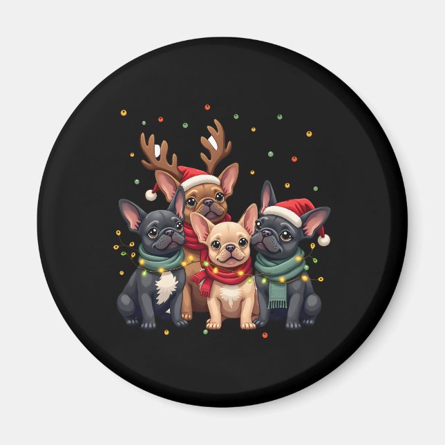 Christmas Lights French Bulldogs Xmas Frenchie Dog Magnet (Vorne)