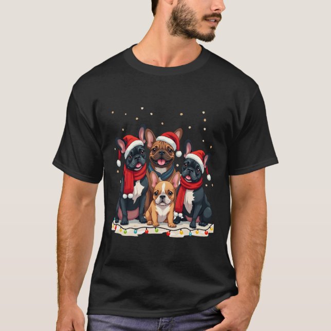 Christmas Lights French Bulldogs Xmas Frenchie Dog T-Shirt (Vorderseite)