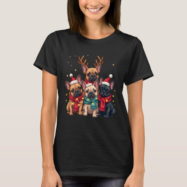 Christmas Lights French Bulldogs Xmas Frenchie Dog T-Shirt (Vorderseite)