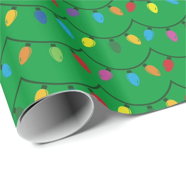Christmas Lights GREEN GIFT WRAP Geschenkpapier (Rolleneckpunkt)