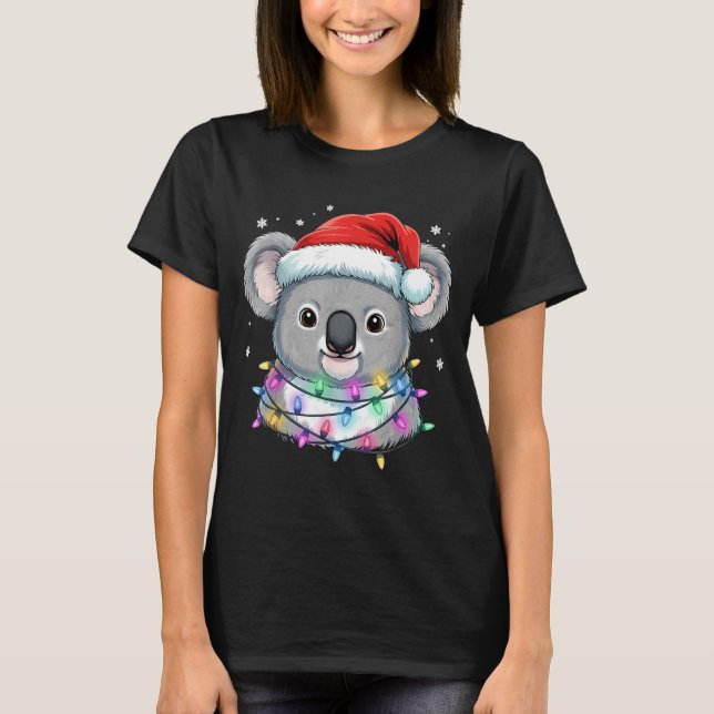 Christmas Lights Koala Santa Hat Cute Xmas Pajamas T-Shirt (Vorderseite)