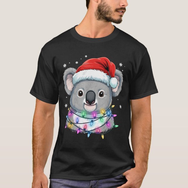 Christmas Lights Koala Santa Hat Cute Xmas Pajamas T-Shirt (Vorderseite)