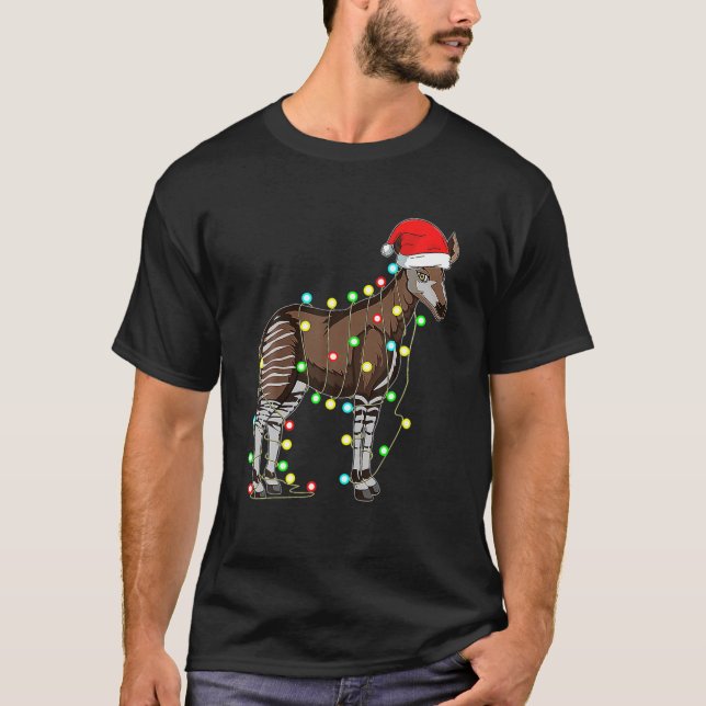 Christmas Lights Okapi Lover Funny Xmas Holiday T-Shirt (Vorderseite)