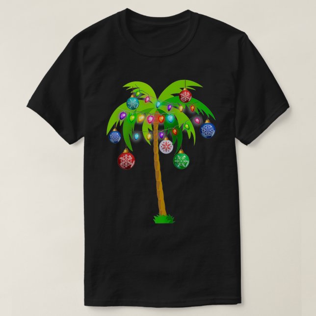 Christmas Lights Palm Tree Funny Hawaii Beach Trop T-Shirt (Design vorne)
