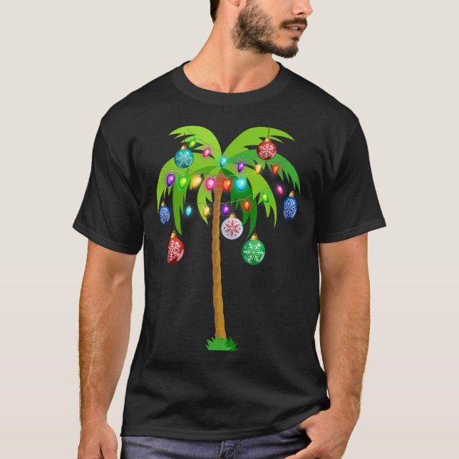 Christmas Lights Palm Tree Funny Hawaii T-Shirt (Vorderseite)