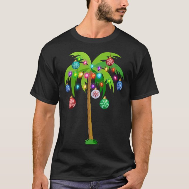 Christmas Lights Palm Tree Funny Hawaii T-Shirt (Vorderseite)
