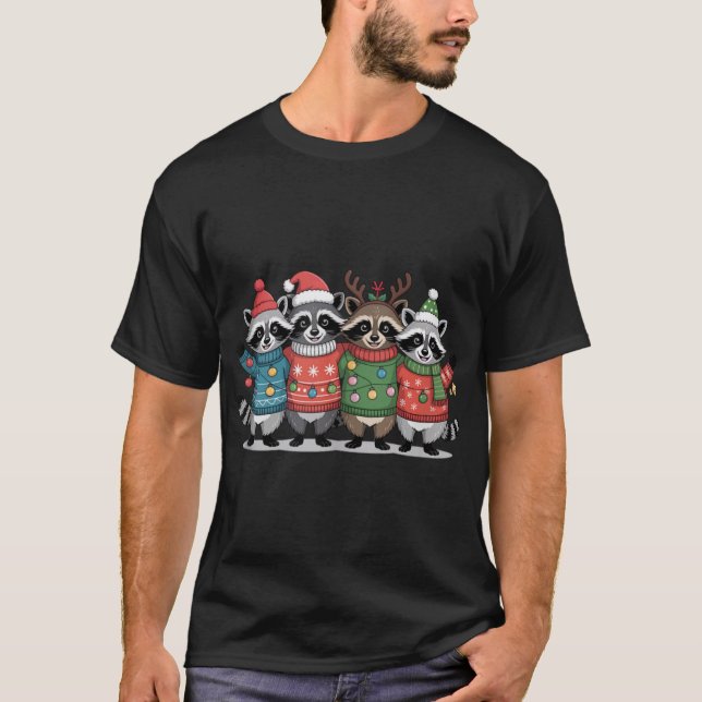 Christmas Lights Raccoon Santa Funny Xmas Tree For T-Shirt (Vorderseite)