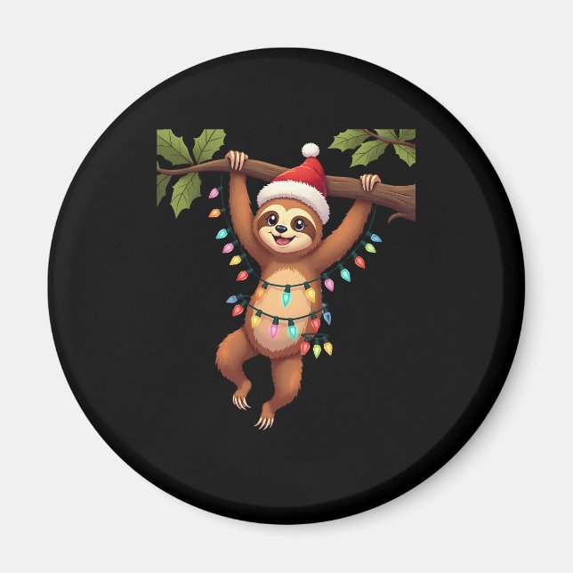 Christmas Lights Sloth Tragend Xmas Hat - Sloth Lo Magnet (Vorne)
