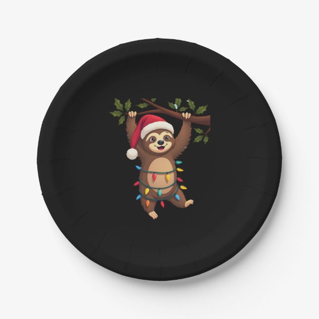 Christmas Lights Sloth Tragend Xmas Hat - Sloth Lo Pappteller (Vorderseite)