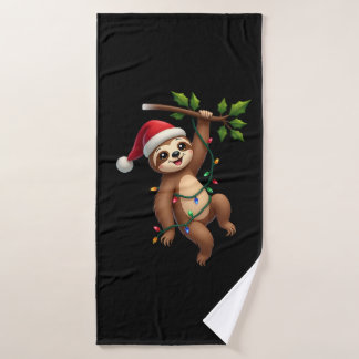 Christmas Lights Sloth Wearing Xmas Hat - Sloth Lo Badehandtuch