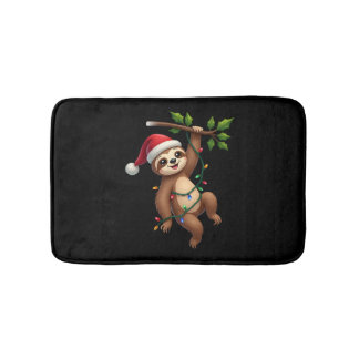 Christmas Lights Sloth Wearing Xmas Hat - Sloth Lo Badematte