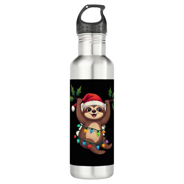 Christmas Lights Sloth Wearing Xmas Hat - Sloth Lo Edelstahlflasche (Vorderseite)