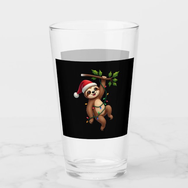 Christmas Lights Sloth Wearing Xmas Hat - Sloth Lo Glas (Vorderseite)