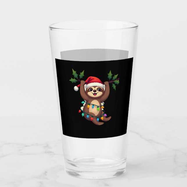 Christmas Lights Sloth Wearing Xmas Hat - Sloth Lo Glas (Vorderseite)