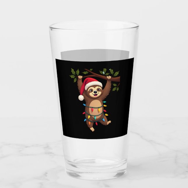 Christmas Lights Sloth Wearing Xmas Hat - Sloth Lo Glas (Vorderseite)