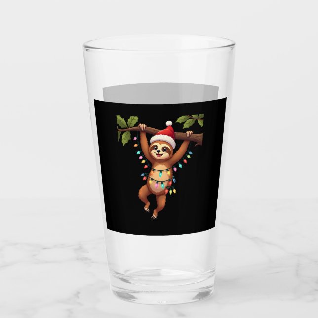Christmas Lights Sloth Wearing Xmas Hat - Sloth Lo Glas (Vorderseite)