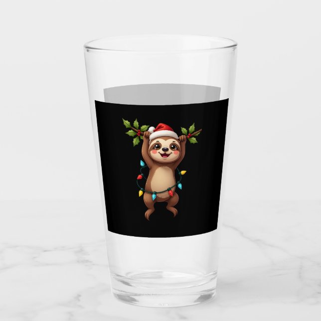 Christmas Lights Sloth Wearing Xmas Hat - Sloth Lo Glas (Vorderseite)