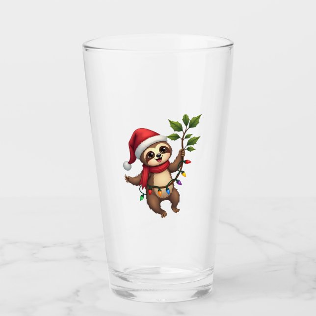 Christmas Lights Sloth Wearing Xmas Hat - Sloth Lo Glas (Vorderseite)