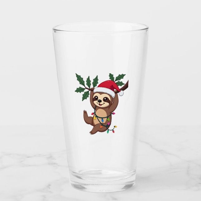 Christmas Lights Sloth Wearing Xmas Hat - Sloth Lo Glas (Vorderseite)