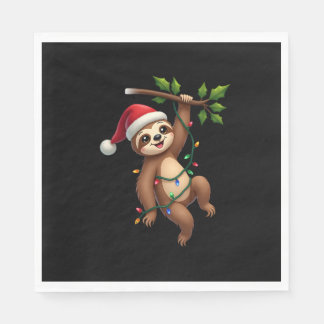 Christmas Lights Sloth Wearing Xmas Hat - Sloth Lo Serviette