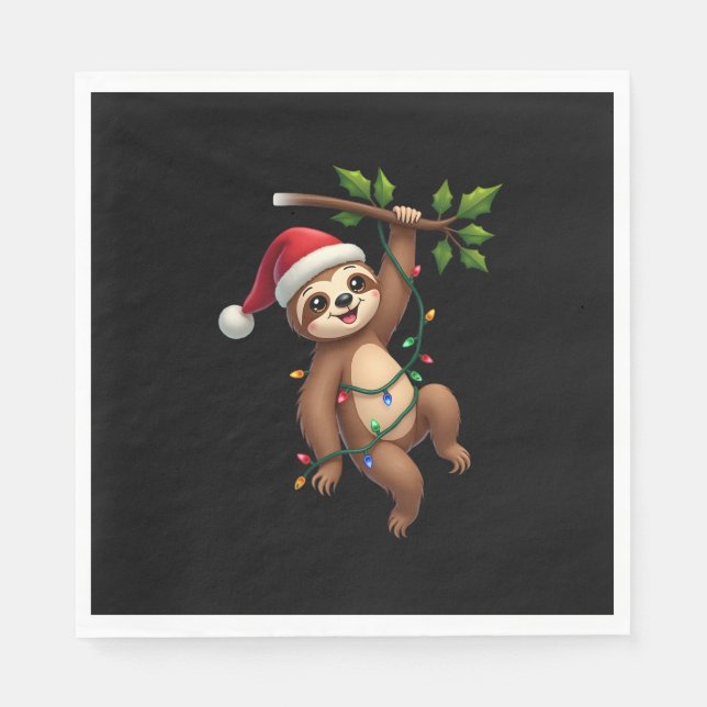 Christmas Lights Sloth Wearing Xmas Hat - Sloth Lo Serviette (Vorderseite)
