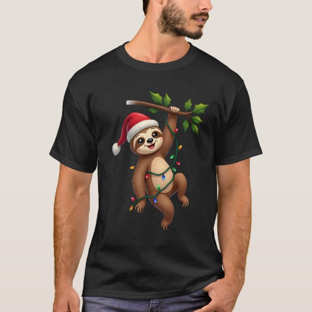Christmas Lights Sloth Wearing Xmas Hat - Sloth Lo T-Shirt (Vorderseite)