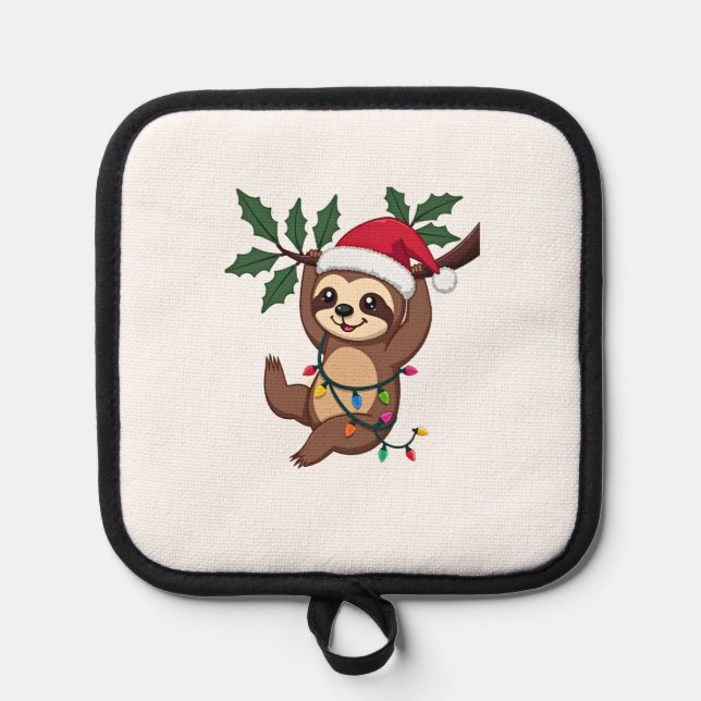 Christmas Lights Sloth Wearing Xmas Hat - Sloth Lo Topflappen (Vorderseite)
